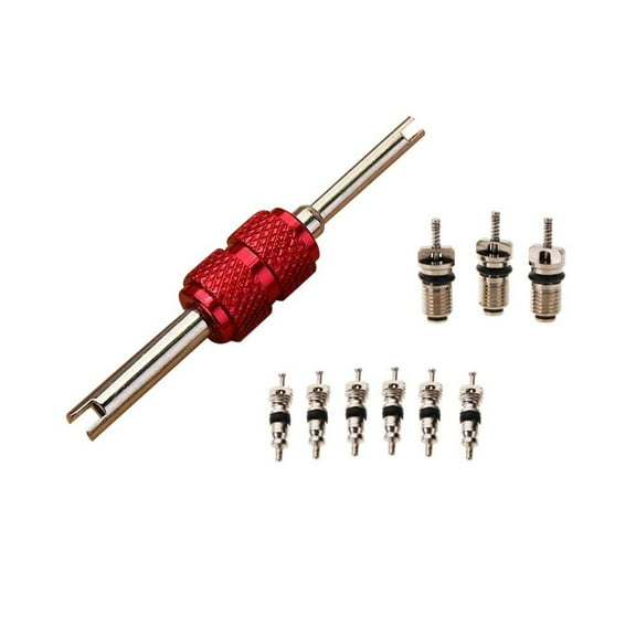 9pcs Air Conditioning Valve Cores 1pc Remover Tool A/C System Repair Kit