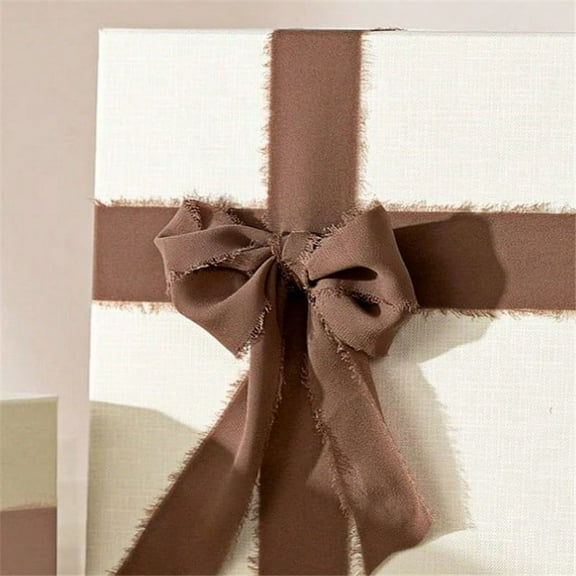 Dark coffee Chiffon Ribbon, 4cm x 5m, Chiffon Silk Ribbon with Fringe for Bridal Bouquets Wedding Invitations Floral Arrangements Gift Wrapping Home Decor