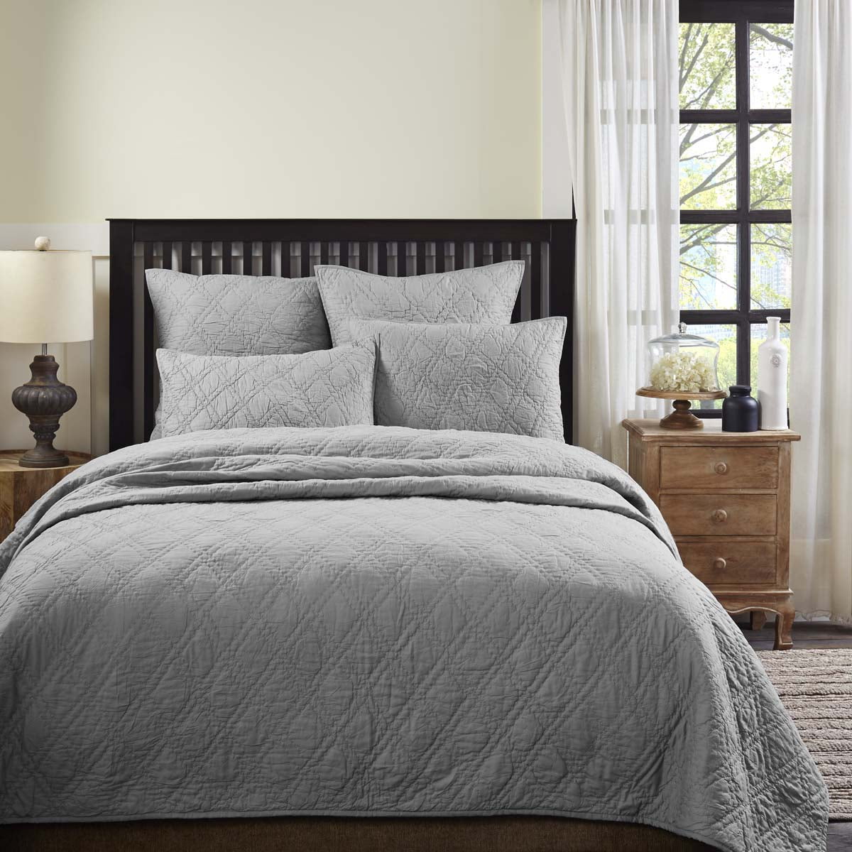 Smoke Grey Farmhouse Bedding Casey Cotton Pre-Washed Cambric Solid ...