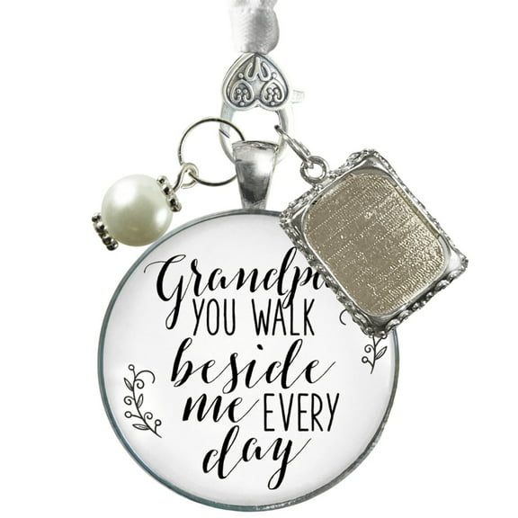 Bridal Bouquet Charm Grandpa Picture Frame Wedding Memorial Silver Finish Jewelry