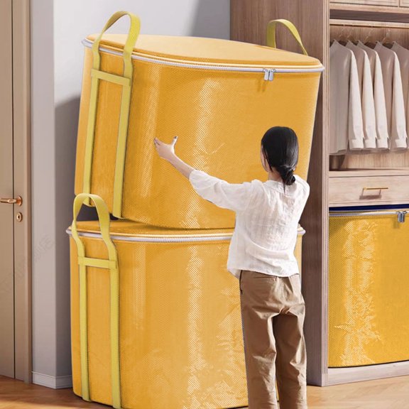 Heavy Duty Storage Bag with Reinforced Handles - Oversized 80x73x60cm Clothing Quilt Organizer, Thickened Double Zipper, Travel Space Saver, Orange Polyester Moving Packing Bag