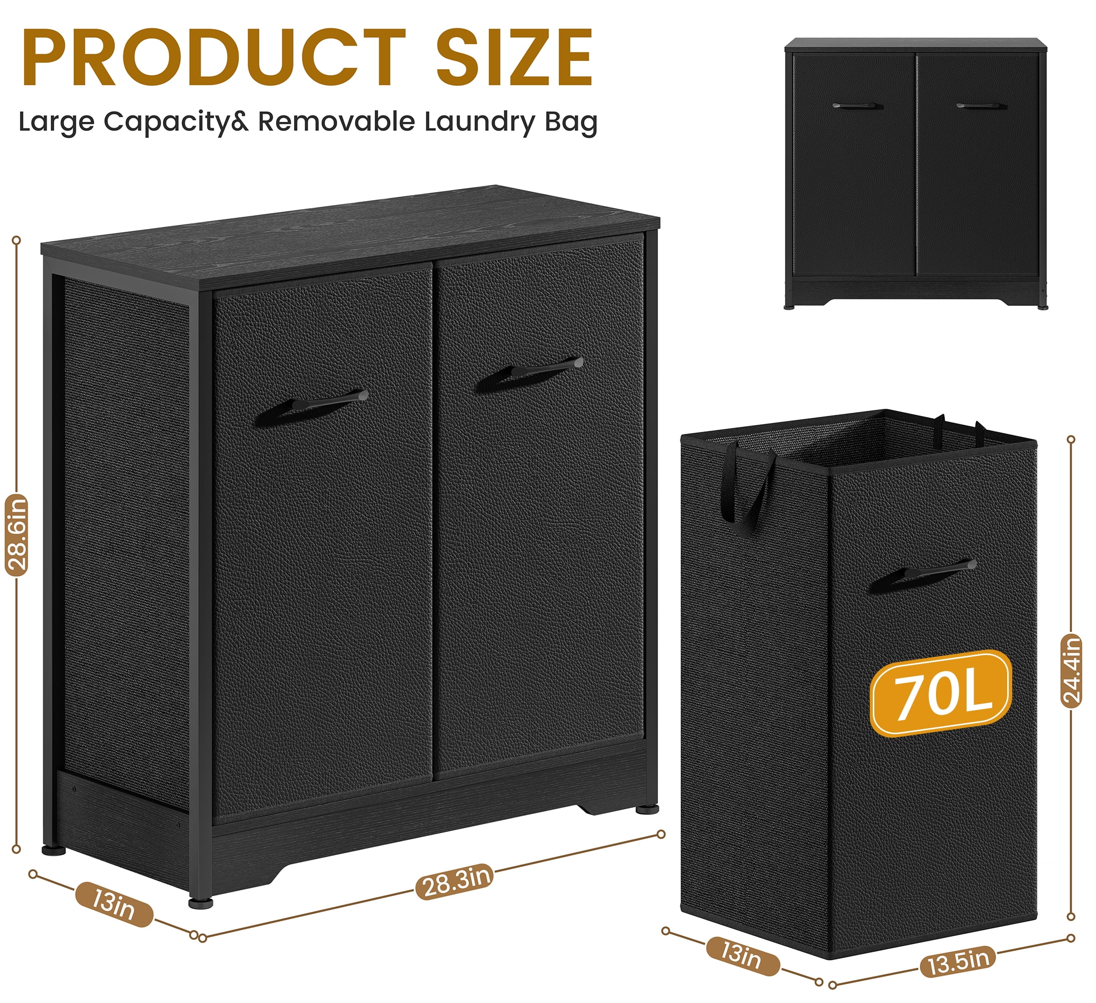Pull-Out Laundry Sorter Cabinet With Removable Bags, 140L (2x70L) Laundry Hamper With Sturdy Frame & No-Sag Bags For Organized Bedroom, Bathroom, Laundry Room