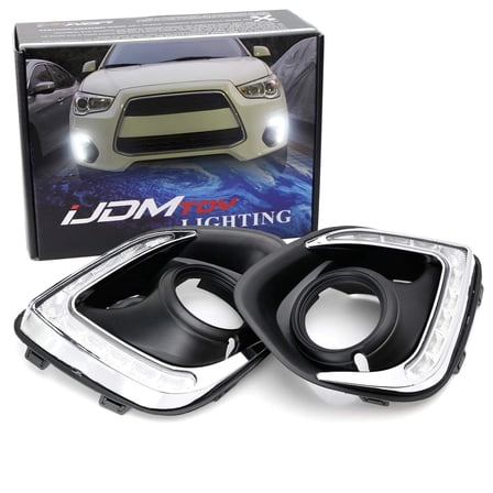 Xenon White LED Daytime Running Lights For 13-15 Mitsubishi Outlander Sport, (2) OEM Fit DRL Bezel Assembly Each Powered by 9 Pieces High Power LED Lights