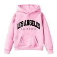 thumbnail image 4 of Telankuip Oversized Hoodies for Teen Girls Los Angeles Letter Print Drop Shoulder Pullover Sweatshirts Children Casual Workout Long Sleeve Loose Hooded Tops with Pocket Pink 8-10 Years, 4 of 4