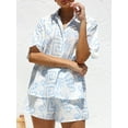 thumbnail image 4 of ZAXARRA Summer Women's Casual 2 Piece Outfits Boho Print Short Sleeve Button Up Tops Shorts Set Loungewear Beachwear, 4 of 8