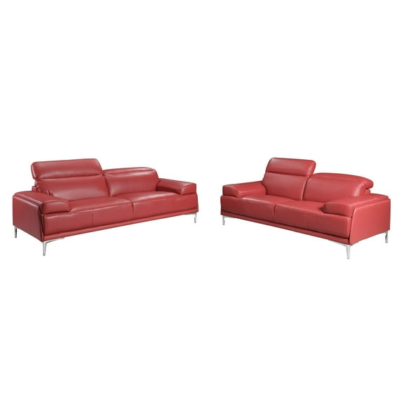 Red Premium Italian Leather Sofa & Loveseat Set 2Pcs Modern J&M Nicolo