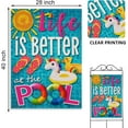 thumbnail image 2 of Summer Life is Better at the Pool Decorative House Flag, Sun Sunshine Swimming Ring Flip Flop Garden Yard Outside Decoration, Seasonal Outdoor Large Burlap Decor Double Sided 28 x 40, 2 of 6