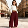 thumbnail image 2 of Sewkxo Barrel Sweatpants Girls 2026 Fashion Casual Baggy Y2K Drawstring Elastic Waisted Wide Leg Lounge Comfy Pants with Pockets,Wine 130, 2 of 5