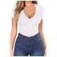 thumbnail image 1 of Camiseta básica ajustada de manga larga y cuello en V para mujer, de rayón elástico/spandex - S-L, 1 of 5