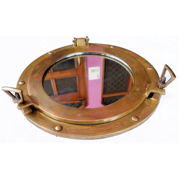 Nagina International Antique 10" Nautical Brass Porthole Mirror - Pirate Decor