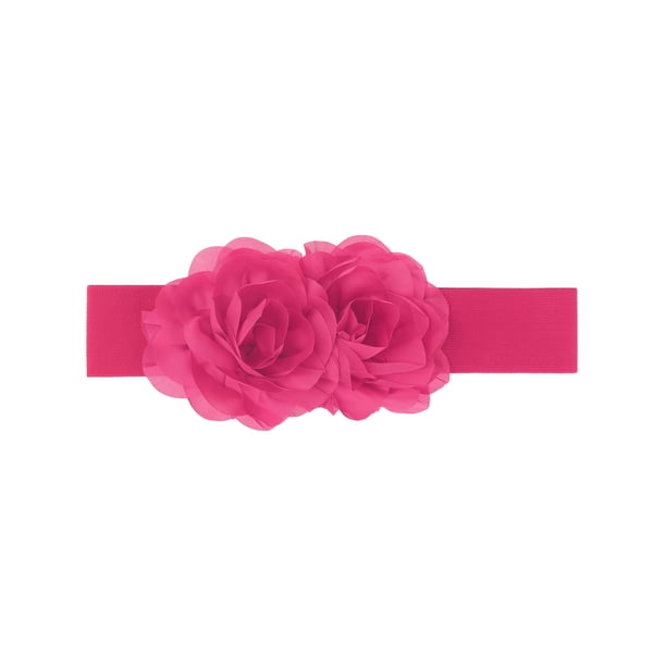 Cinturón Elástico Ancho de Doble Flor Grande INSPIRE CHIC para Mujeres, Cinturones de Cintura Chunky para Vestir Hasta 75cm/29.53" Rosa Fucsia