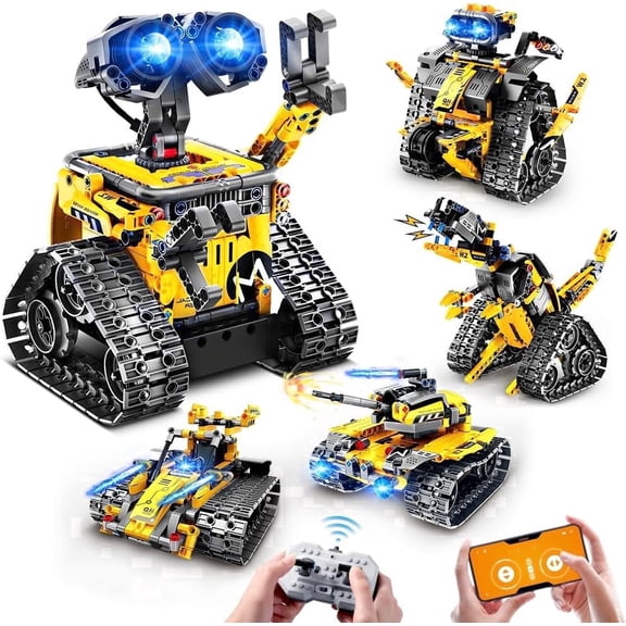 INSOON 5-in-1 Robot Building Set, STEM Building Blocks with Remote & App Control, Transforming Mech Dinosaur & Robot Kit, 520 PCS Educational Toy for Kids 6-12 