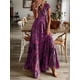 thumbnail image 2 of Vestido Elegante De Talla Grande, Vestido Maxi Elástico Alto Fruncido Con Cuello En V Y Manga De Burbuja Con Estampado Floral Para Mujer, 2 of 4