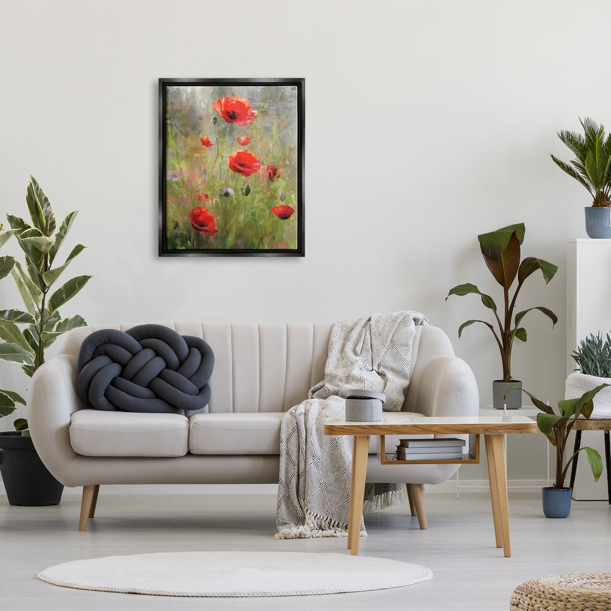 Stupell Industries Abstract Red Poppies Botanical & Floral Painting Black Floater Framed Canvas Art Print Wall Art, 25 x 31