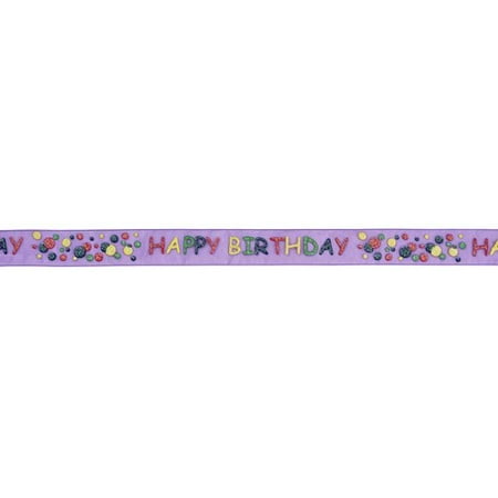 7/8" Purple Happy Birthday Sheer Ribbon