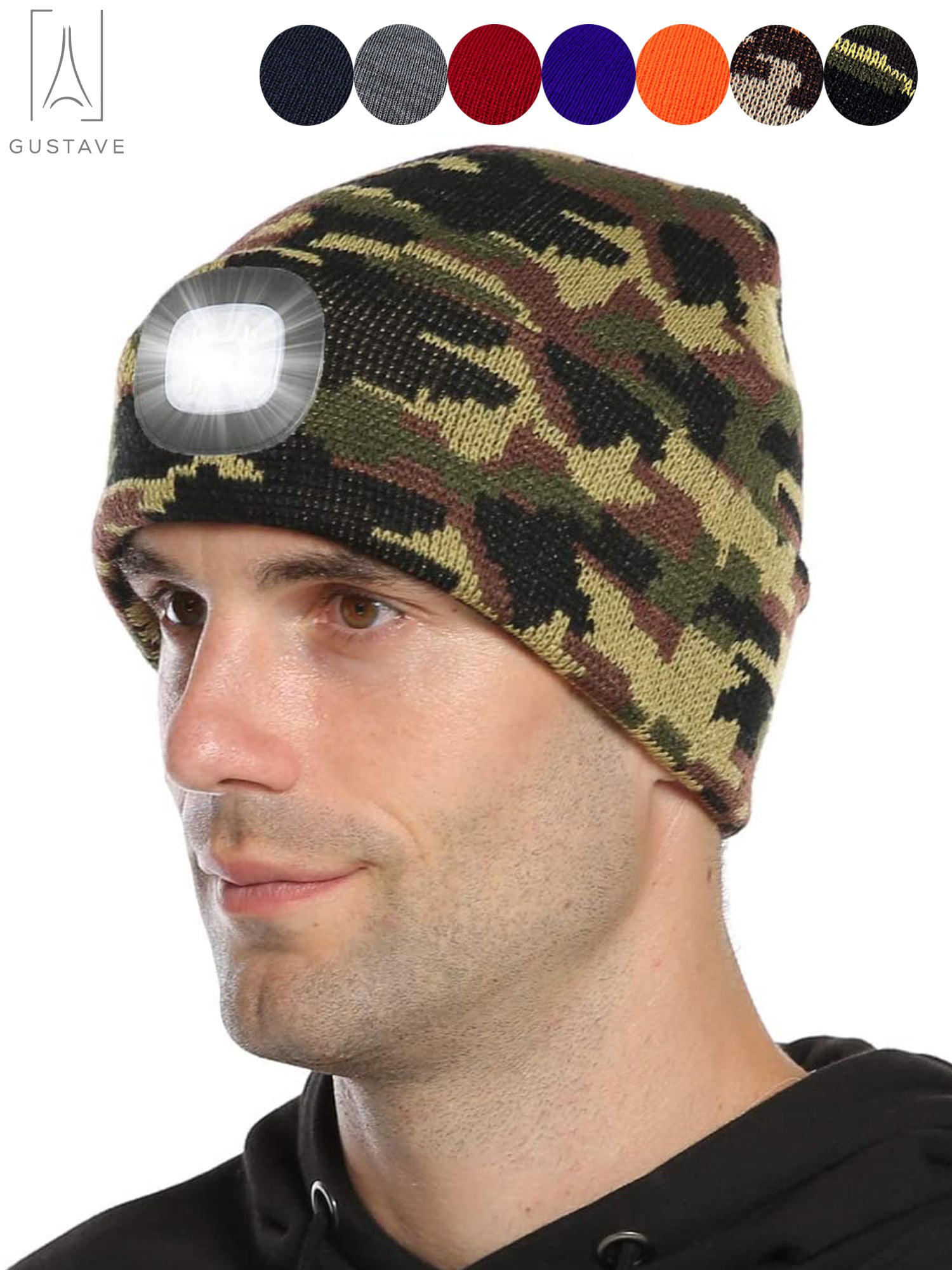 Folewr-8 LED Lighted Beanie Cap Unisex Knitted Running Hat for Skiing Hiking Camping Cycling 