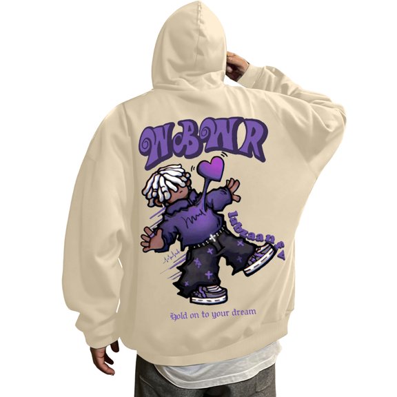 XIAOCHA Men's Cartoon Print Hoodie Oversized Long Sleeve Hooded Zip Up Jacket Soft Trendy Street Hoodies