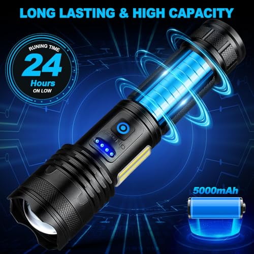 Rechargeable Flashlights High Lumens,99000LM Super Bright Flashlight,Adjustable Powerful Flash Light with 8 Modes & COB Light,Waterproof Handheld Flashlight for Home Camping