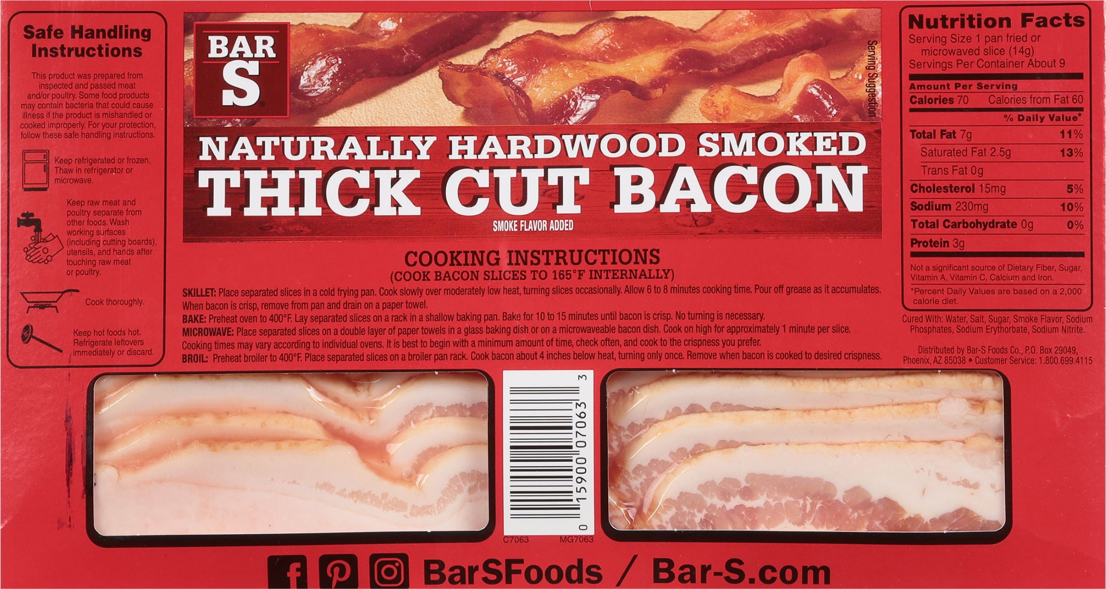 Bar-S Natural Hardwood Smoked Thick Cut Bacon, 12oz