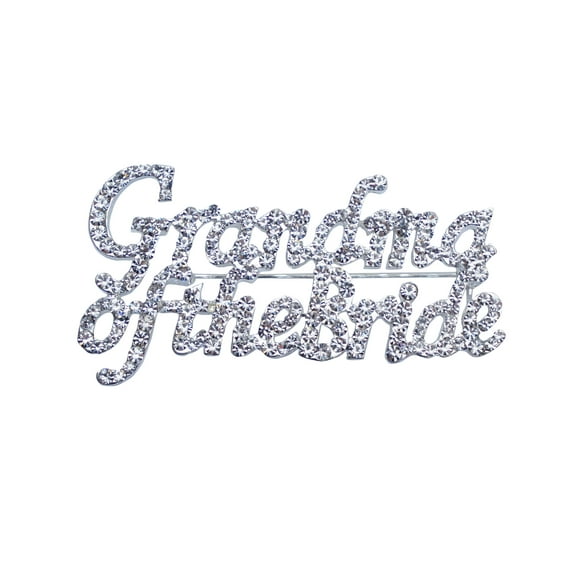 Grandma of the Bride Brooch Silver Rhinestone Wedding Pin, Crystal Bridal Jewelry Gift for Grandmother, Elegant Wedding Accessory for Dress or Bouquet