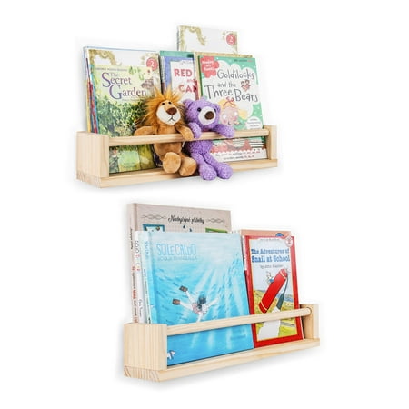 

PMLYQ 2 Pack Wood Floating Nursery Shelves Kitchen Spice Rack Book Shelf Organizer (Natural Wood No