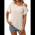 thumbnail image 1 of Blusas Cruzadas de un Solo Hombro para Mujer, Camisetas de Verano con Hombros Descubiertos, Blusas Casuales de Corta con Ojales. Albaricoque L, 1 of 8