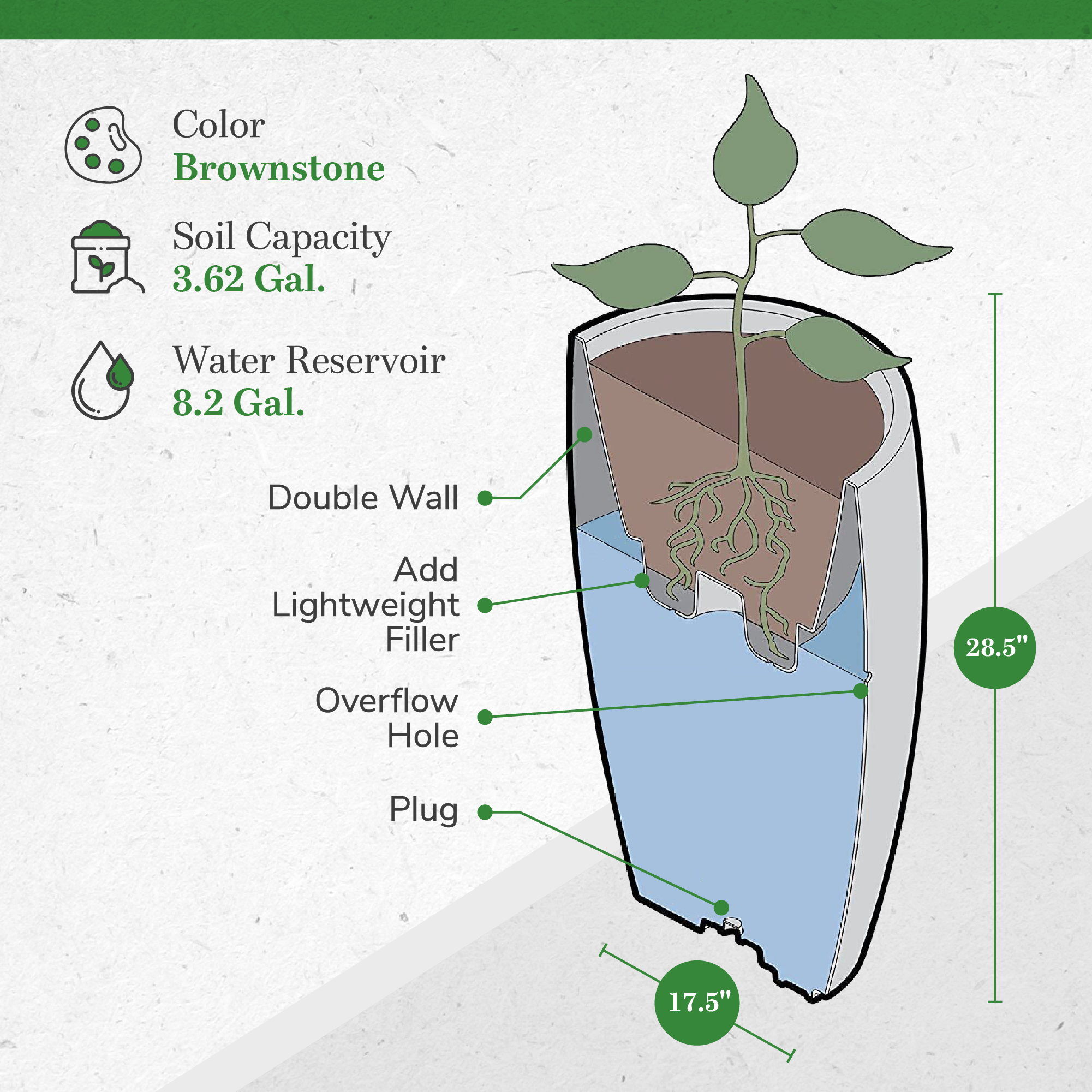 Algreen Products Athena 28.5" Self-Watering Flower Pot & Planter, Brown
