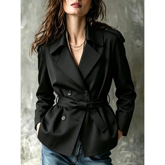 Women's Trench Coat Jacket, Long Sleeve Button Detail Cinched Waist Elegant Casual Outerwear for Fall and Winter
