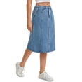 thumbnail image 4 of INSPIRE CHIC Women's Denim Skirt High Waist A Line Elastic Back Waist Casual Knee Length Jean Skirts M Light Blue, 4 of 6