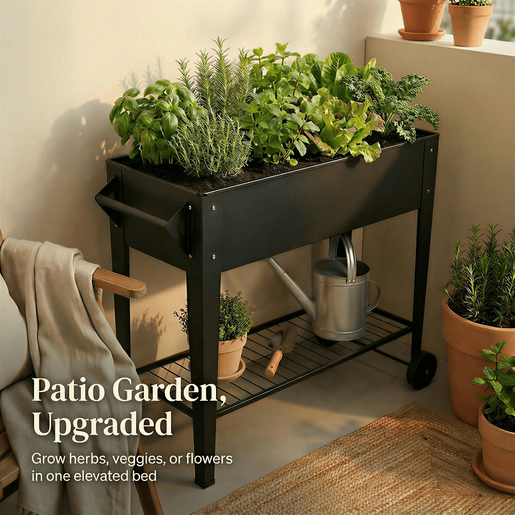 Raised Garden Bed Outdoor Galvanized, Heavy-Duty 32" Tall Raised Garden Bed with Wheels & Shelf, Durable Anti-Rust Steel Planter Box for Vegetables/Herbs, Patio-Balcony-Backyard