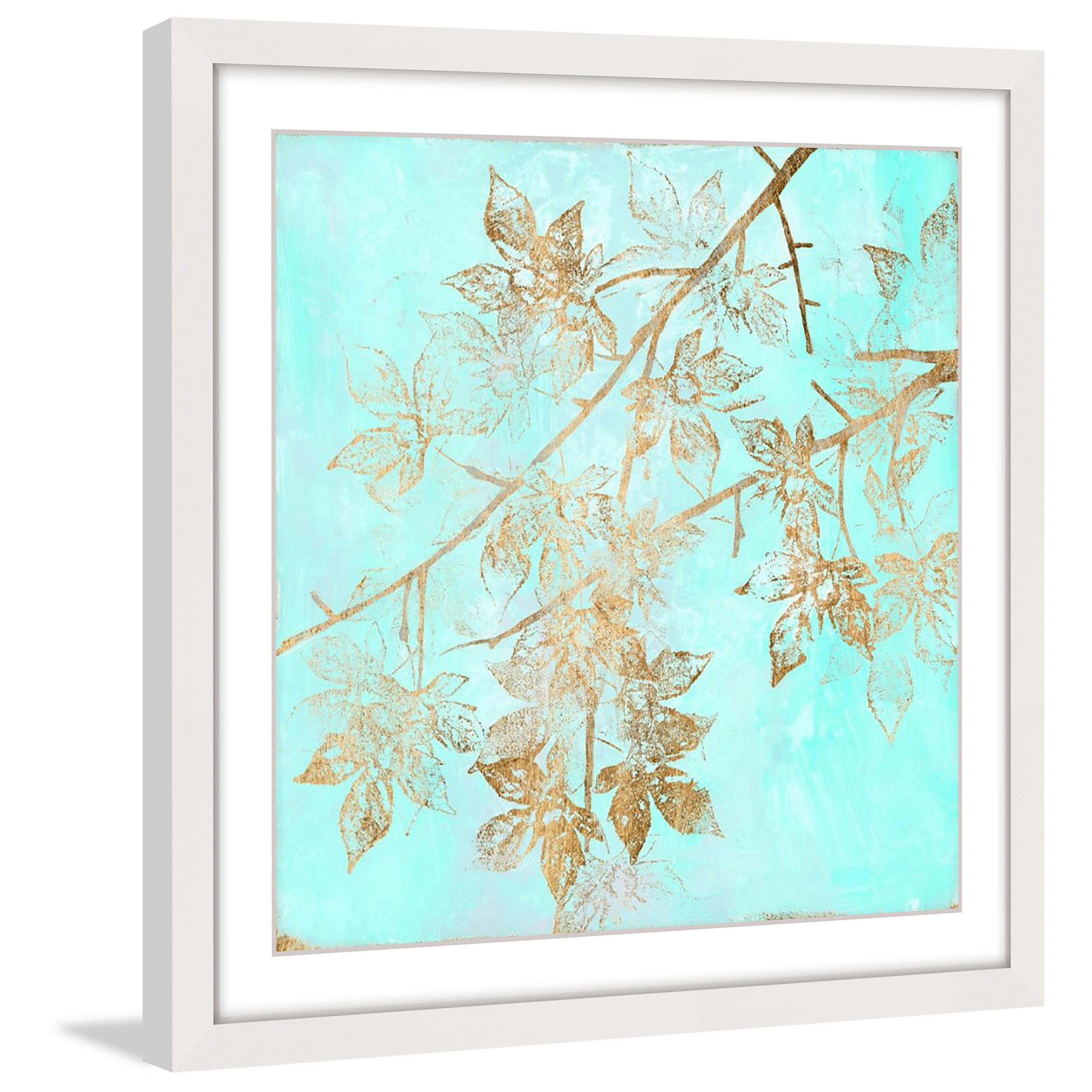 Marmont Hill "Aqua & Gold Maple II" Framed Painting Print