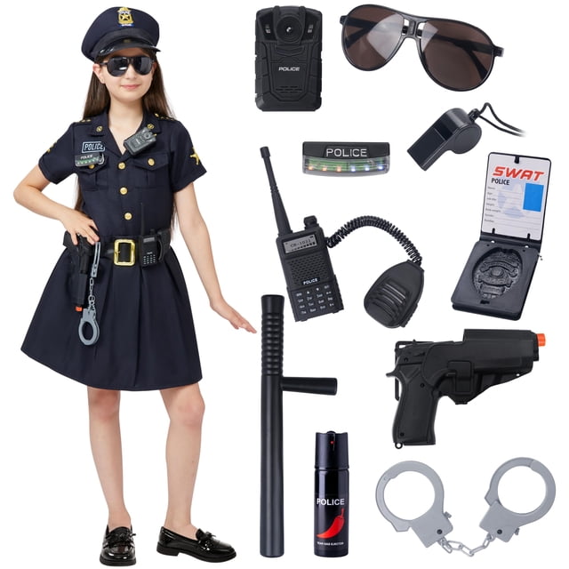 Disfraz de Spooktacular Creations, oficial de policía, niña de 10 a 12 años