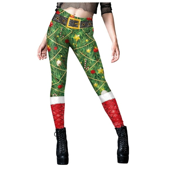 Fiaer Christmas Leggings for Women Slim Fit Xmas Pants Funny Graphic Fashion Stretchy Comfy Breathable Tights Trousers Green1 XL