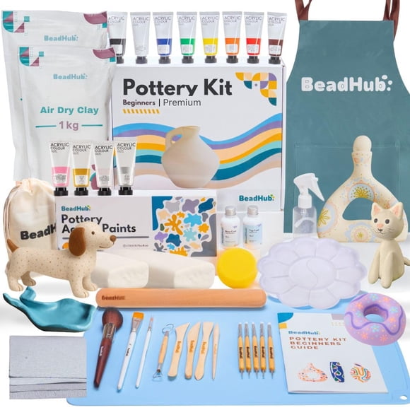 Kit de cerámica BeadHub Air Dry Clay, 2 kg, con herramientas de escultura y pintura