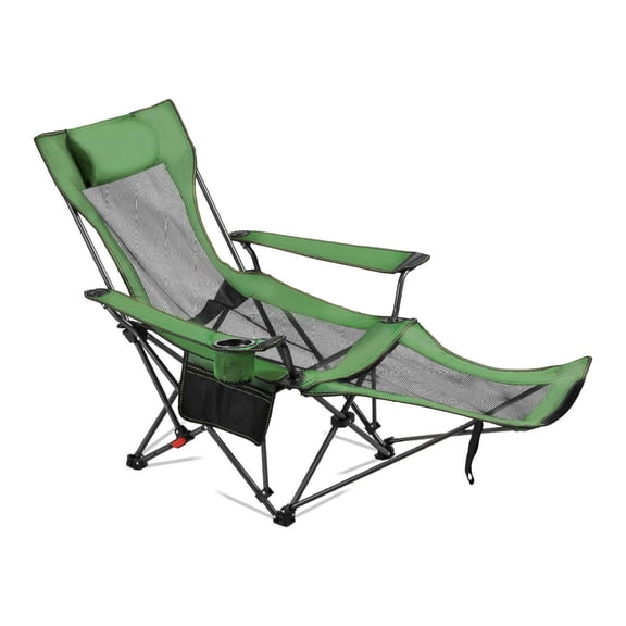 Camping Chair Reclining, Portable Folding Lounger, 4 Position Adjustable, Headrest & Footrest, 220 lbs Capacity, Heavy Duty Beach Chair for Adults, Patio, Green
