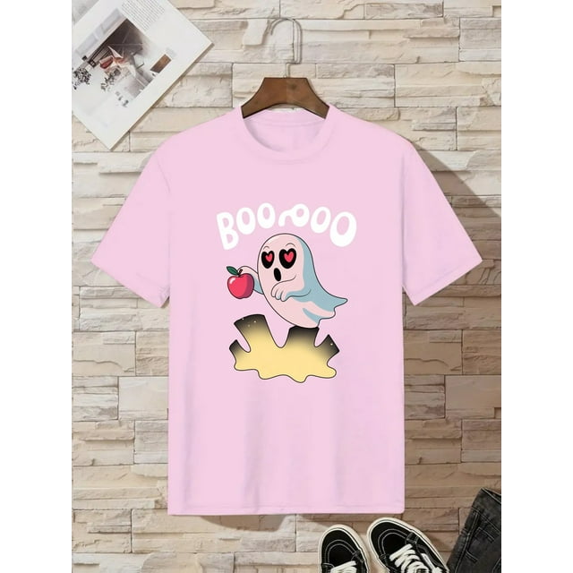 T-shirt d'Halloween - Haut Décontracté à Manches Courtes et Col Rond pour Garçons avec Design de Lettrage BOO pour Tenues de Fête d'Halloween (Vêtements Décontractés Confortables, Entretien Facile, Tissu Extensible)