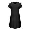 thumbnail image 5 of VSSSJ Casual Summer Dresses for Women Short Sleeve Round Neck Loose Fit Solid Color Knee Length Split Leisure Beach Tshirt Dress Black L, 5 of 6