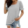 thumbnail image 1 of JIRNDf Chemises pour Femmes Hauts Tendance d'Été Mode à Volants Manches Courtes Encolure Carrée Blouse Rayée pour Femmes Tunique Décontractée Hauts Gris m, 1 of 5