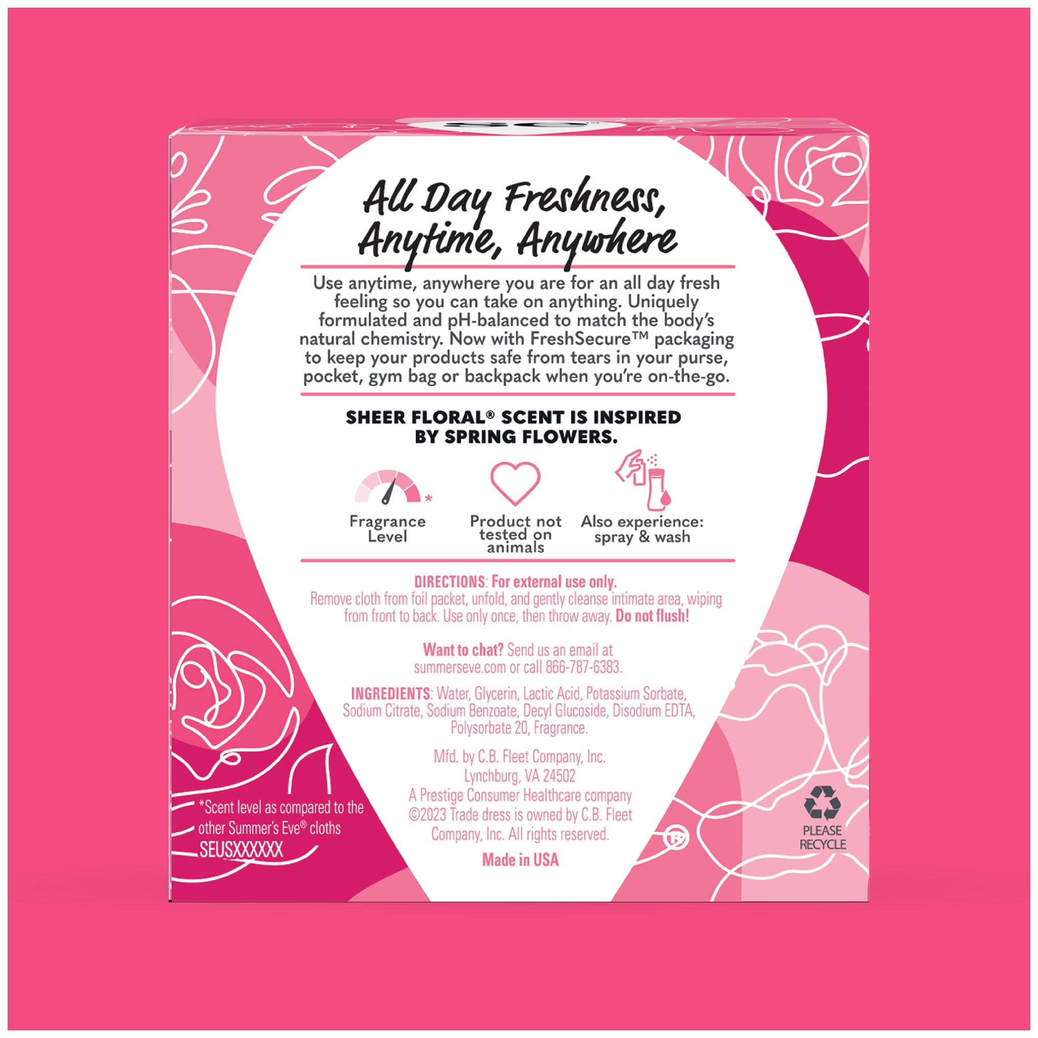 (6 pack) Summer’s Eve Sheer Floral Daily Feminine Wipes, 12 Count