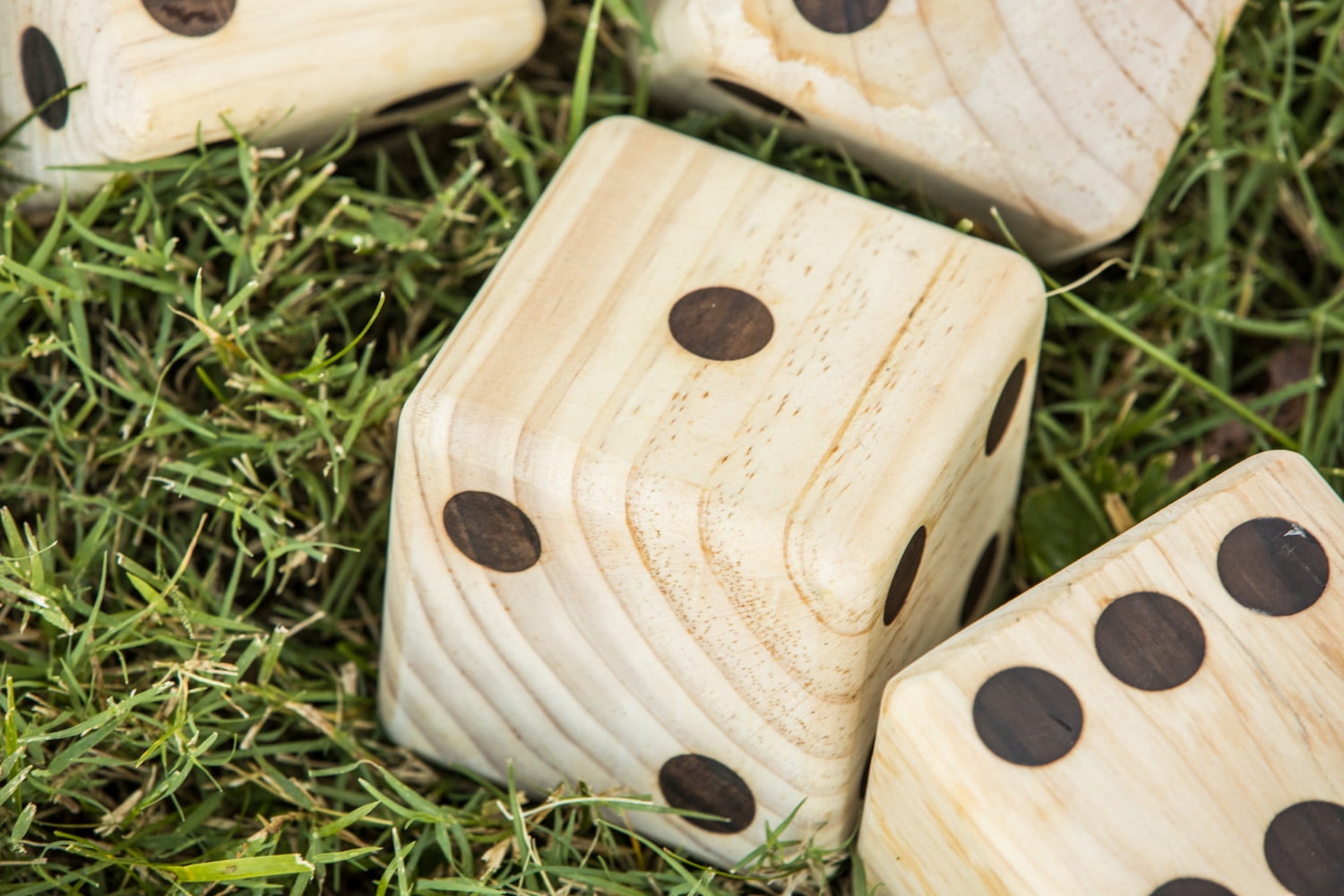 Triumph Big Roller Six Large Wooden Lawn Dice Set for Outdoor Use with Included Dry-Erase Scorecards, Markers, and Carry Bag
