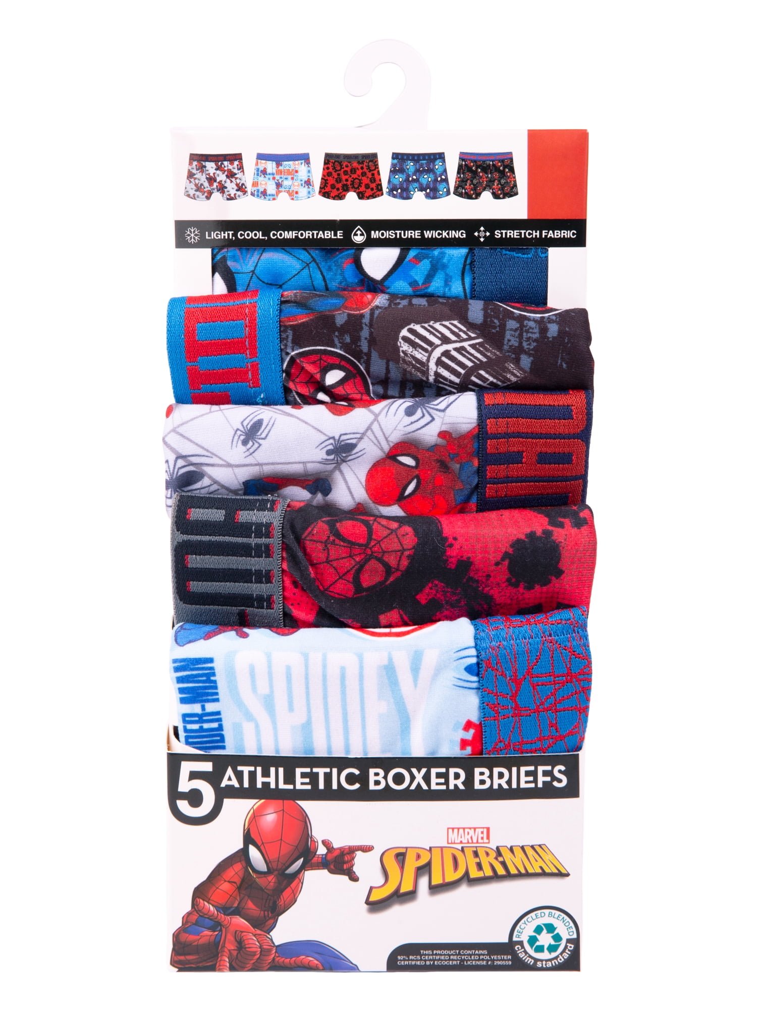 Spiderman Boys Athletic Boxer Brief Character Underwear, 5-Pack, Sizes XS-M