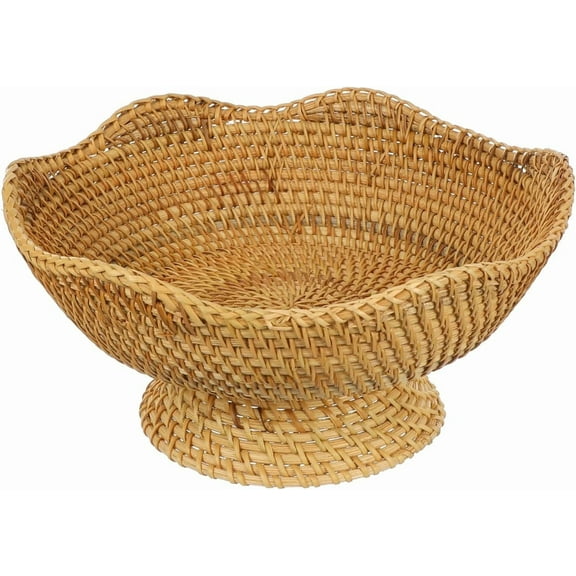 Supbessel Rattan Fruit Bowl, Small Round Wicker Basket, Natural Pedestal Bowl for Fruit Bread Storage Organization, Dining Table Centerpiece, 9.8''x9.8''x5.5''