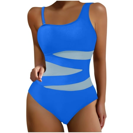 Virmaxy Women s Solid Color One-piece Tankini Swimsuit Backless Strappy Swimwear With Bra Padded Without Steel Sexy Tummy Control Bath Swimsuit for Pool Party Vacation Blue-4 XXL