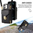 thumbnail image 2 of Feishell Crossbody Wallet Case for iPhone 12 Pro / iPhone 12,with Detachable Shoulder Strap,Premium PU Leather Metal Snap Zipper Pocket Credit Card Holder Kickstand Phone Case for Women Men,Black, 2 of 9