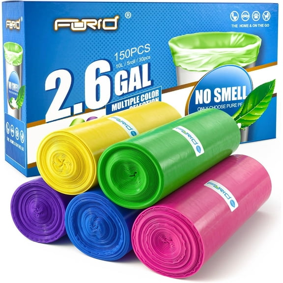 Small for Bathroom - 2.6 Gallon Garbage Bags Unscented,Extra Thick Strong Wastebasket Can Liners for Home Office Bedroom,150 Bags Multi Colored