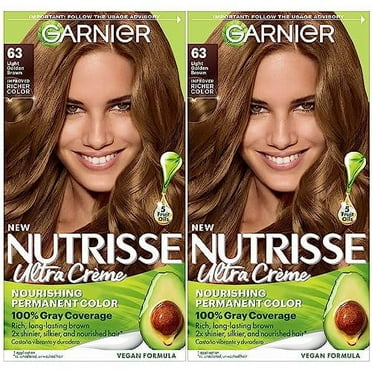 Garnier Hair Color Nutrisse Nourishing Creme, 63 Light Golden Brown (Brown Sugar) Permanent Hair Dye, 2 Count (Packaging May Vary)