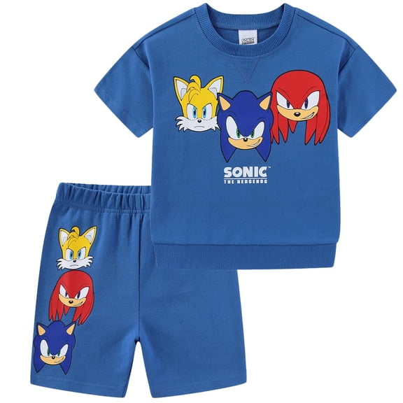 SEGA Sonic the Hedgehog French Terry Short Sleeve T-Shirt and Short Set (Boys), 2 Piece Set, Sizes 4-7