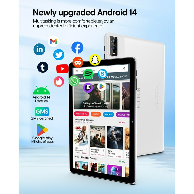 FITIFUN Android 14 Tablet 10.1 inch Tablet, 8GB RAM+32GB ROM+1TB