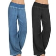 thumbnail image 6 of Womens Elastic Middle Waist Thin Denims Cargo Trousers Solid Color Wide Leg Casual Baggy Loose Lounge Yoga Pant, 6 of 9