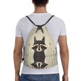 thumbnail image 2 of Drawstring Backpack - Retro Raccoon Graphic Print Splash Proof Small Drawstring Gym Bag for Women Men, Cinch Sports String Bag Backpack for Travel Swimming Beach, 2 of 8